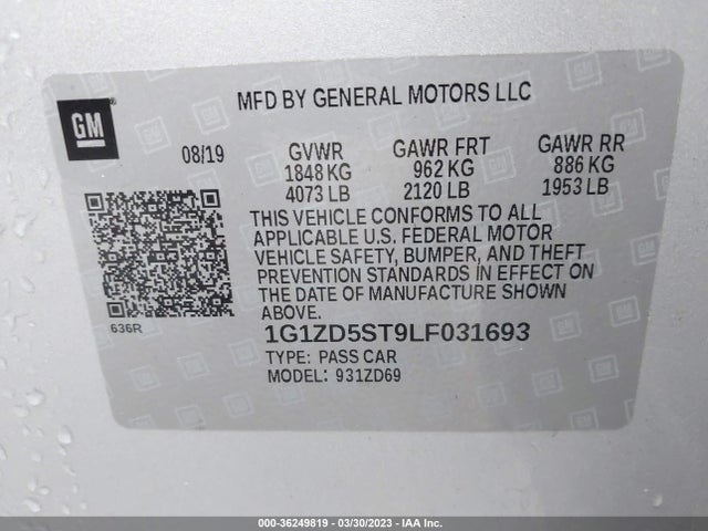 Chevrolet MALIBU LT 2020 1G1ZD5ST9LF031693 Image 9