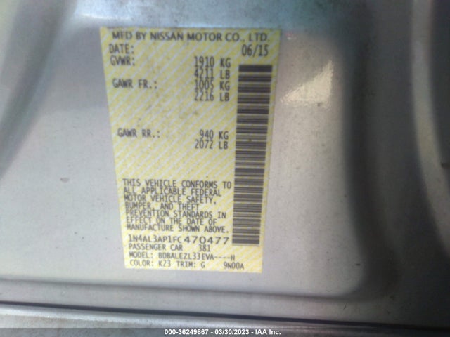 Nissan Altima 2.5 S 2015 1N4AL3AP1FC470477 Image 10