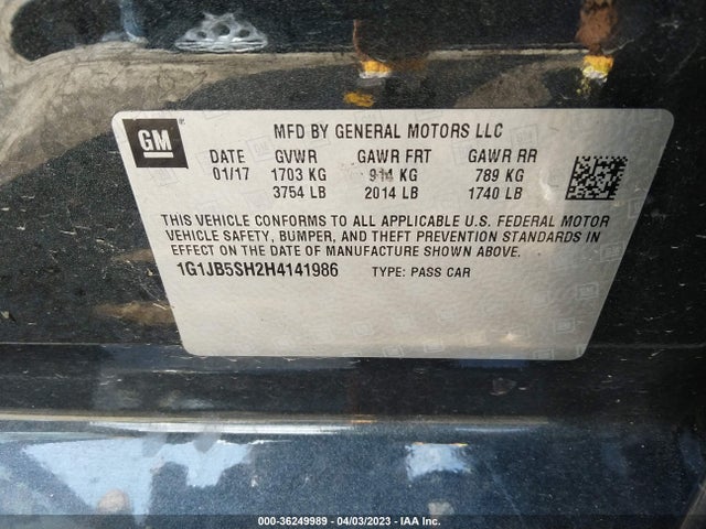 Chevrolet SONIC LS 2017 1G1JB5SH2H4141986 Image 9