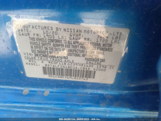 3N1CN8EV6ML810763 Nissan VERSA SV