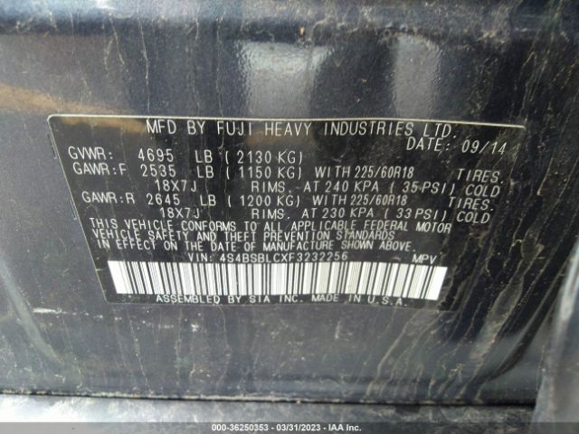 4S4BSBLCXF3232256 Subaru Outback 2.5i Limited