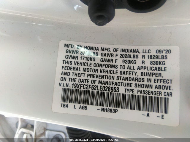 Honda Civic Sedan Lx 2020 19XFC2F62LE028953 Image 9