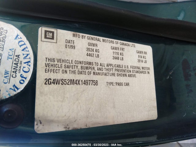 1999 BUICK CENTURY CUSTOM VIN: 2G4WS52M4X1497758