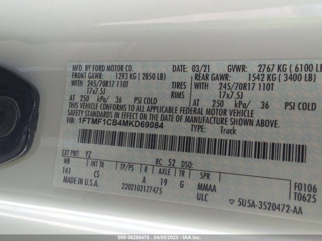 1FTMF1CB4MKD69084 Ford F-150 Xl/xlt