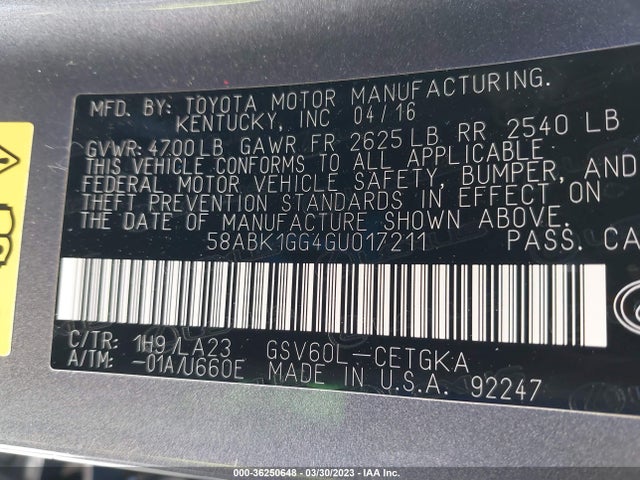 58ABK1GG4GU017211 Lexus ES 350