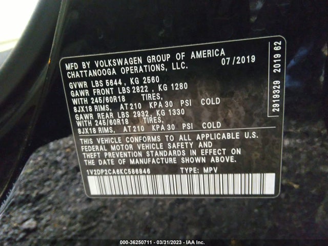 1V2DP2CA6KC586846 Volkswagen Atlas 2.0t Se