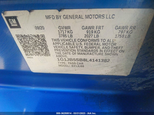 Chevrolet SONIC LS 2020 1G1JB5SB8L4141382 Image 9