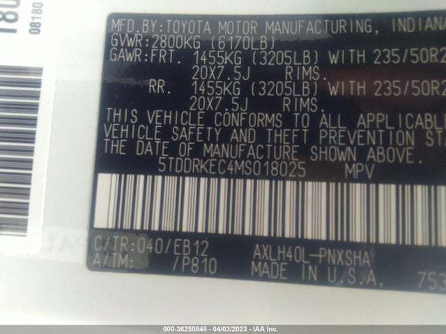 2021 TOYOTA SIENNA XSE VIN: 5TDDRKEC4MS018025