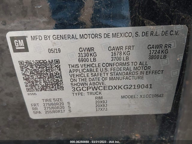 Chevrolet Silverado 1500 Lt 2019 3GCPWCEDXKG219041 Image 10