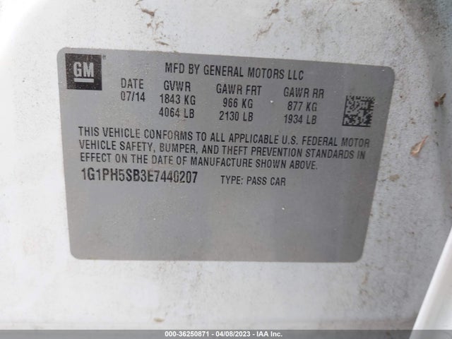 Chevrolet CRUZE ECO 2014 1G1PH5SB3E7440207 Image 10