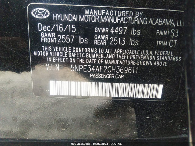 Hyundai Sonata 2.4l Limited 2016 5NPE34AF2GH369611 Image 8