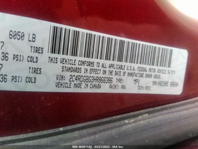 2C4RDGBG3HR866386 Dodge Grand Caravan Se