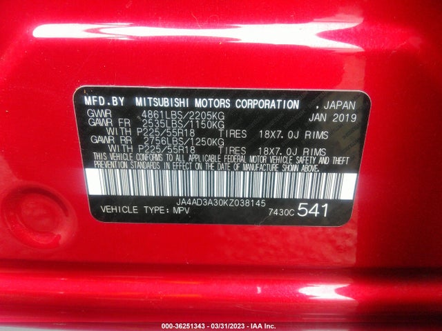 JA4AD3A30KZ038145 Mitsubishi Outlander Se