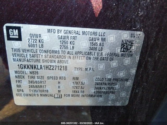 GMC ACADIA SLE 2017 1GKKNKLA1HZ271218 Image 9