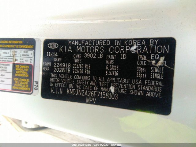 KNDJN2A26F7158103 KIA Soul Base