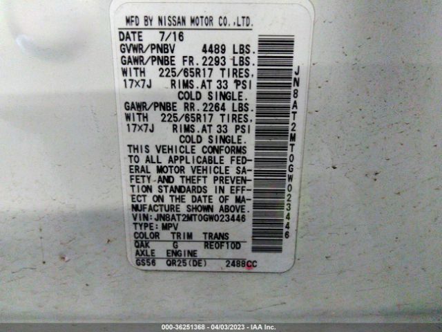 JN8AT2MT0GW023446 Nissan ROGUE S