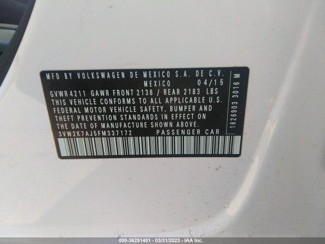 3VW2K7AJ5FM337172 Volkswagen Jetta Sedan 2.0l S