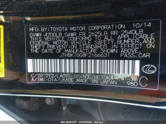 JTHBK1GG8F2166631 Lexus ES 350
