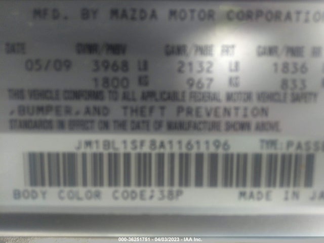 Aukcja sprzedaży 2010 Mazda Mazda3 I Sport, vin: JM1BL1SF8A1161196, numer aukcji: 36251751
