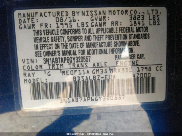 3N1AB7AP6GY320557 Nissan SENTRA S
