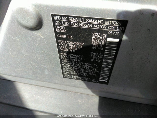 2017 NISSAN ROGUE SV VIN: KNMAT2MV9HP552581