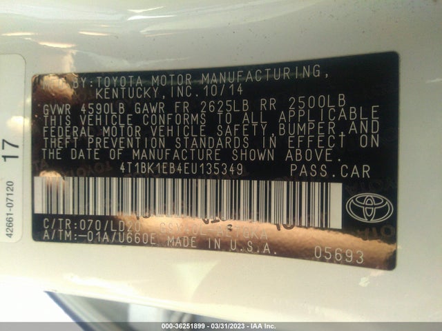 Toyota AVALON LIMITED 2014 4T1BK1EB4EU135349 Image 10