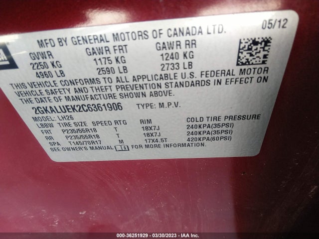 2012 GMC TERRAIN SLT-1 VIN: 2GKALUEK2C6361906