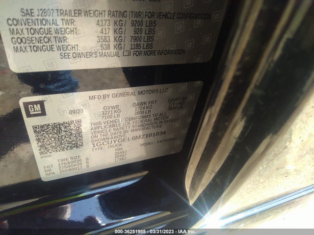 2021 CHEVROLET SILVERADO 1500 LTZ VIN: 1GCUYGEL6MZ101034
