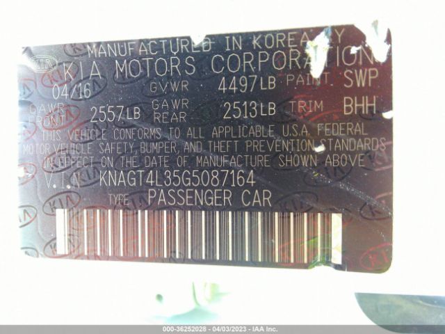 KNAGT4L35G5087164 KIA Optima Lx
