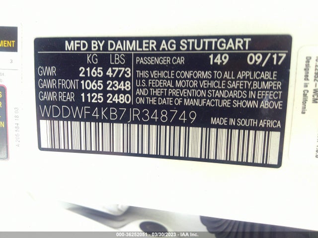 WDDWF4KB7JR348749 Mercedes-Benz C-class C 300