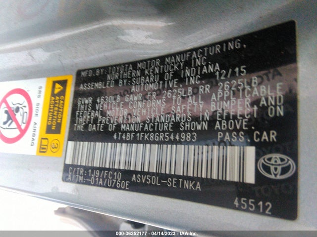 Toyota CAMRY LE 2016 4T4BF1FK8GR544983 Image 10