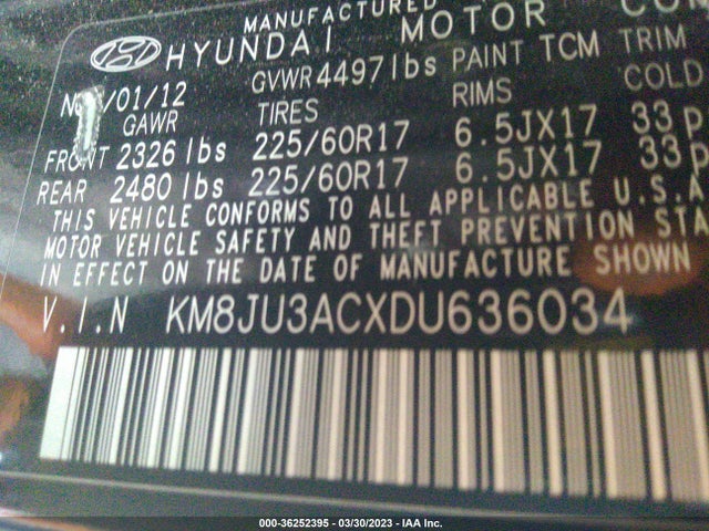 2013 HYUNDAI TUCSON GLS VIN: KM8JU3ACXDU636034