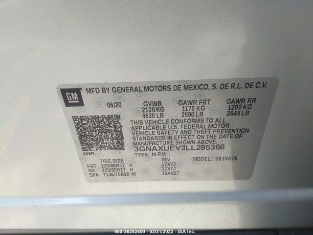 Chevrolet EQUINOX LT 2020 3GNAXUEV3LL285366 Image 9