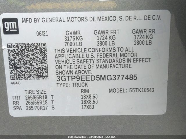 3GTP9EED5MG377485 GMC Sierra 1500 At4