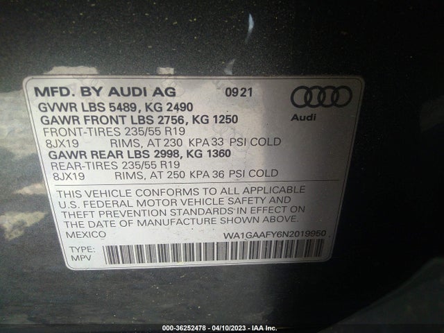 WA1GAAFY6N2019950 Audi Q5 S Line Premium