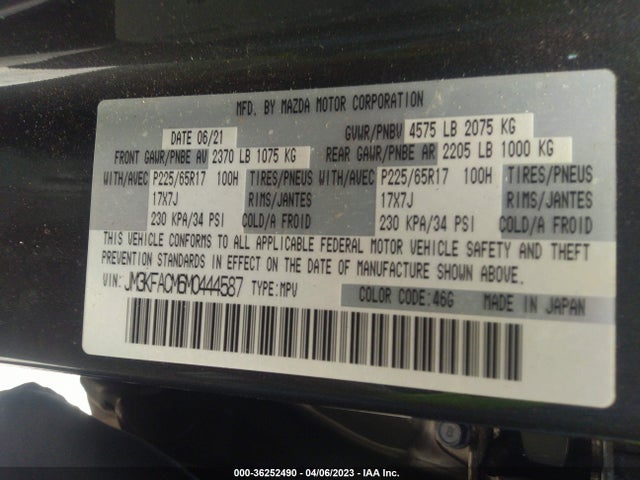 2021 MAZDA CX-5 TOURING VIN: JM3KFACM6M0444587
