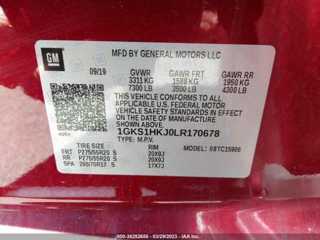 1GKS1HKJ0LR170678 GMC YUKON XL DENALI