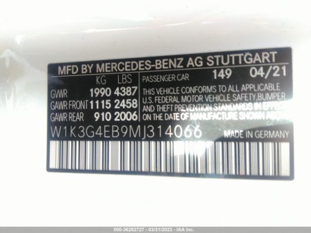 W1K3G4EB9MJ314066 Mercedes-Benz A-class A 220