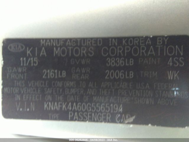 KNAFK4A60G5565194 KIA FORTE LX