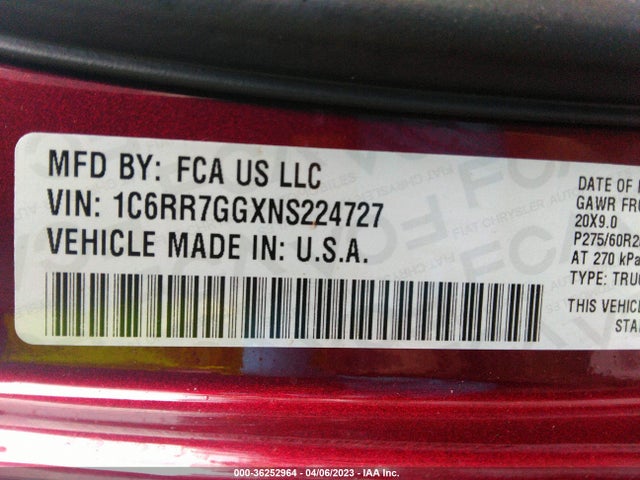 2022 RAM 1500 CLASSIC WARLOCK VIN: 1C6RR7GGXNS224727