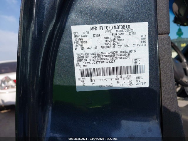 2009 FORD ESCAPE XLT VIN: 1FMCU03779KB21227