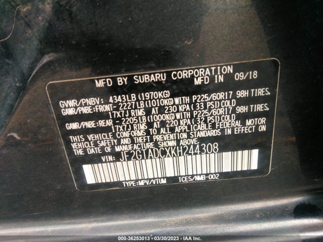 JF2GTADCXKH244308 Subaru Crosstrek Premium