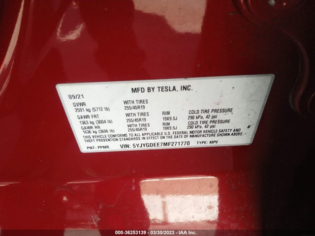 Tesla Model Y Long Range 2021 5YJYGDEE7MF271770 Image 9