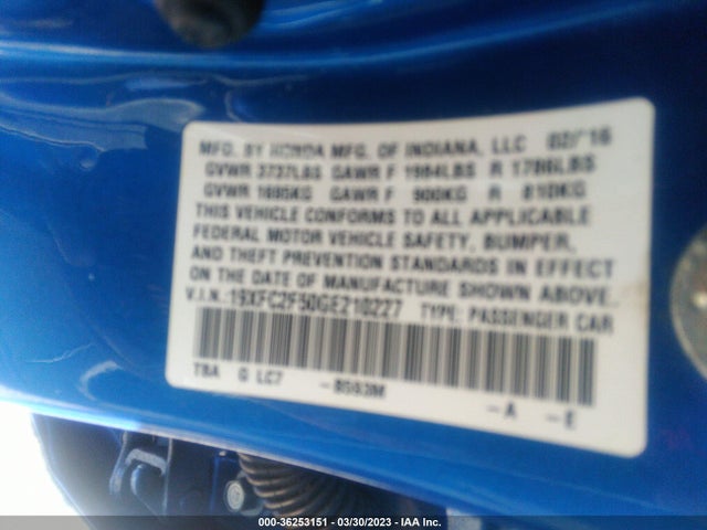 Honda Civic Sedan Lx 2016 19XFC2F50GE210227 Image 10