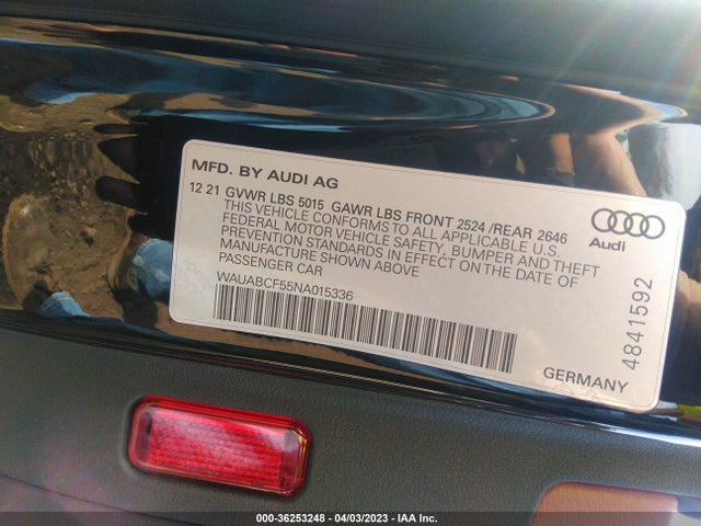 WAUABCF55NA015336 Audi A5 Sportback Premium