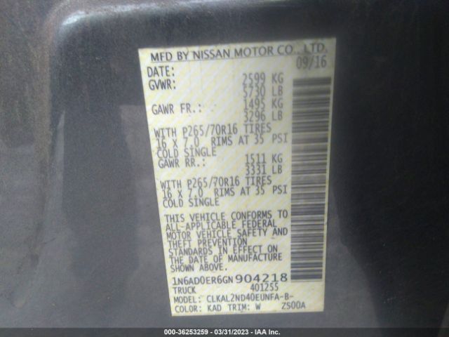 1N6AD0ER6GN904218 Nissan Frontier Sv