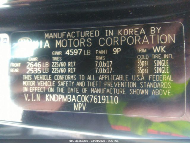 KNDPM3AC0K7619110 KIA Sportage Lx