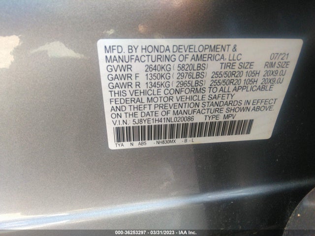 5J8YE1H41NL020086 Acura Mdx W/technology Package