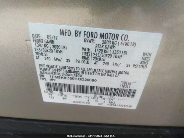 1FM5K8D80HGD20660 Ford EXPLORER XLT