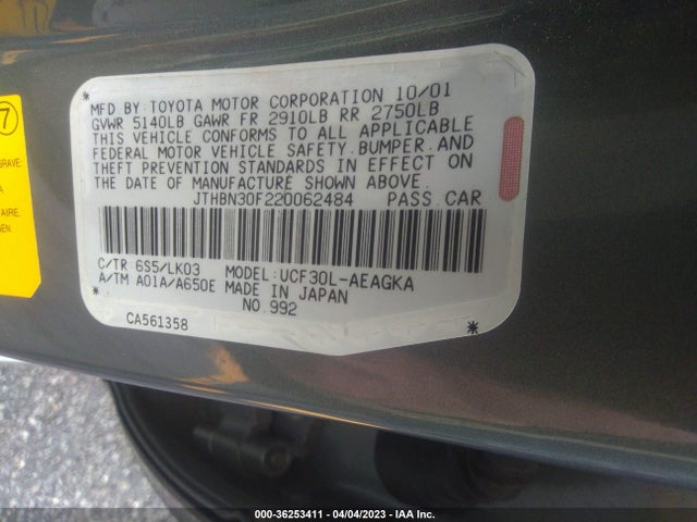 2002 LEXUS LS 430 VIN: JTHBN30F220062484